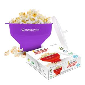 lot 9025 image: Collapsible Silicone Microwave Hot Air Popcorn Popper Bowl With Lid and Handles (Purple)