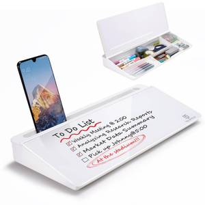 lot 9037 image: TSJ OFFICE Small Desktop Whiteboard -Glass Dry Erase Board Computer Keyboard Stand White Board Surface Pad with Drawer, Desk Organizers with Accessories for Office, Home, School Supplies - White