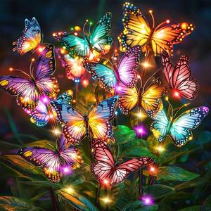 lot 9038 image: Solar Lights Outdoor Garden Decor 4 Pack Colorful LEDs Butterfly Lights