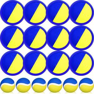 lot 9049 image: Charniol Kids Toss and Catch Game, Blue Yellow, 12 Paddles 6 Balls