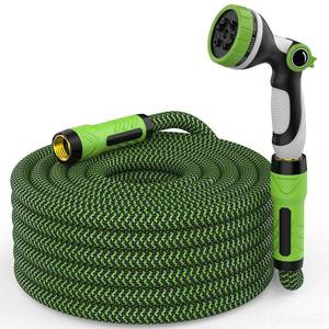 lot 9051 image: NON-EXPANDABLE Garden Hose 25 FT x58 with 10-Function Sprayer