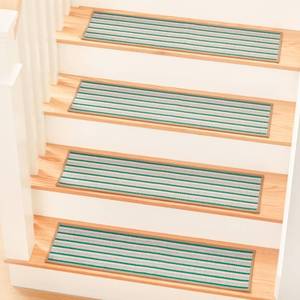 lot 9987 image: MBIGM 8 X 30 (15 in Pack) Non-Slip Carpet Stair Treads Non-Skid Safety Rug Slip Resistant Indoor Runner for Kids Elders & Pets with Reusable Adhesive - Soft Stripes - Serene Sage