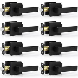 lot 9988 image: Estmoon 8 Pack Passage Door Handles Matte Black Door Levers, Interior Door Knobs Square Heavy Duty Non-Locking Handlesets Hall Closet Handles