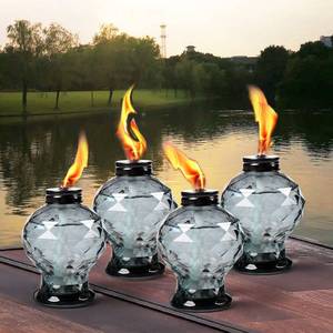 lot 9989 image: DIKAIDA 4 Pack Glass Table Torch,Citronella Glass Table top Torches with Wick and Cap for Outdoor ,Refillable Torches Landscape Lanterns Torches for Yard Patio Christmas Garden,Party Decor