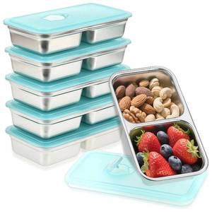 lot 9992 image: BSTUR Stainless Steel Snack Containers, 6-Pack Reusable Grab and Go Containers with Lids, Dual Compartment Bento Box for Travel, Camping & Lunch Prep