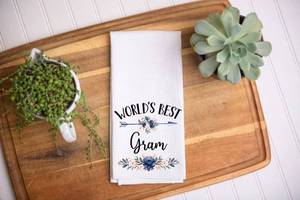lot 10082 image: Worlds Best Gram Kitchen Towel - Kitchen Towels Gift for Nana - Gift Mothers Day- Birthday- Holiday - Dish Towels - Best Gram Kitchen Towels - Kitchen Soft and Absorbent Kitchen Tea Towel