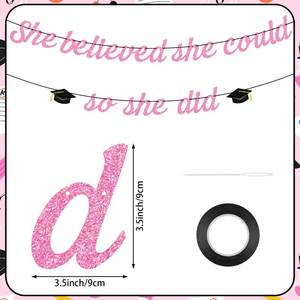 lot 10097 image: Hoogict She Believed She Could So She Did Pink Graduation Banner Decorations She Did lt Banner for Girls Women Class of 2026 Congrats Grad Sign College Graduation Party Decorations