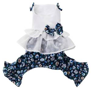 lot 10161 image: CELONROMF Vintage Floral Bowknot Sleeveless Romper for Small Dogs Cats Rabbits, Breathable Cotton Ruffle Flared Pants, Teacup to Small-Medium Pets for Walk Photo Vacation (Blue-Floral, Large)