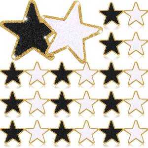 lot 10165 image: Jexine 32 Pcs Chenille Star Patches Bulk Black White Self Adhesive Stickers