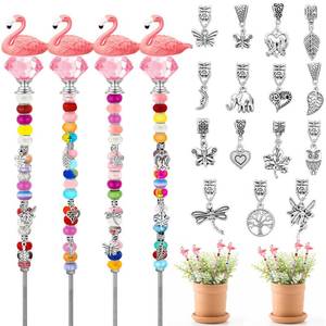 lot 10172 image: Lineshading 95 Pcs Fairy Wand Flamingo Garden Stakes, DIY Bead Plant Decor