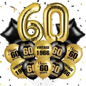lot 10183 image: 60th Birthday Decorations for Men Women Vintage 1966 60th Birthday Balloons with 32 Inch Gold Number 60, Black Star Foil Balloon Black Gold 60 Year Old Birthday Party Supplies Gifts for Him Her