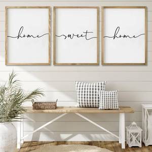 lot 11574 image: Heiple Set of 3 Framed Farmhouse Home Sweet Home Sign Above Bed Wall Decor for Bedroom Decor Wall Art Wood Signs