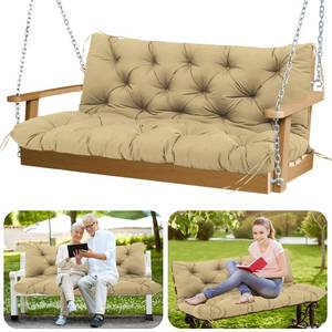 lot 11578 image: Durable Not Easy to Fade Porch Swing Cushions 60 inch Extra Thick 5 Inch Waterproof Outdoor Swing Cushions 3 Seater Replacement with Backrest & 8 Ties Swing Cushion for Outdoor Furniture Patio(Khaki)