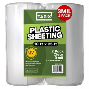 lot 11590 image: Plastic Sheeting (10 x 25) Long, 3 Mil (2 Pack) - UV Protection Poly Sheeting Polyethylene Film, Heavy Duty Greenhouse Plastic Sheeting