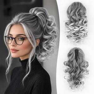 lot 12051 image: ZQIAN BEAUTY Claw Clip Ponytail Extension - 12 Inch Curly Ponytail Extension, Wavy Pony Tails Hair Extensions, Synthetic Hair Extensions Ponytail, Clip On Ponytails for Women (Color Salt and Pepper)