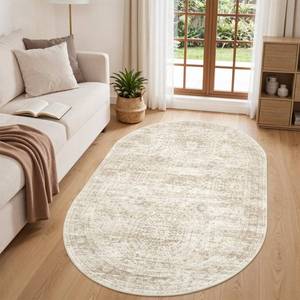 lot 13068 image: Restydon 3x5 Oval Rug for Bedroom,Washable Area Rug,Beige