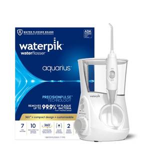 lot 13072 image: Waterpik Aquarius Countertop Water Flosser with 10 Settings, 7 Tips, White