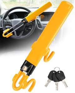 lot 13075 image: Tevlaphee Steering Wheel Lock - Heavy Duty Antitheft Device and Car Security Lock with Adjustable Locking and 3 Keys - Great Vehicle and Truck Deterrent (Yellow)
