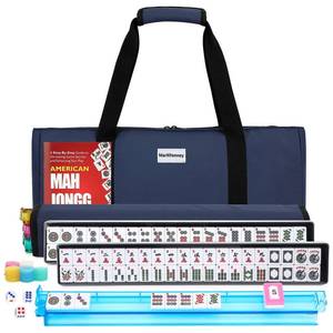 lot 13077 image: Marllifenney American Mahjong Tile Set,166 White Tiles Mahjong Set,4 Colors Mahjong Racks,Travel Mahjong Set with Blue Carrying Bag