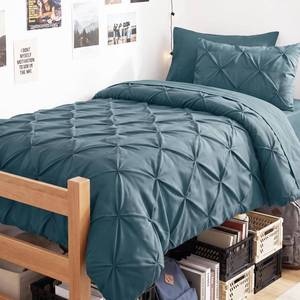 lot 13081 image: CozyLux Twin Comforter Set Mineral Blue, 5 Pieces Pintuck Bed in a Bag