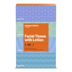 lot 13090 image: Amazon Basics Facial Tissue, 2-Ply, 640 Count (4 Packs of 160), (Packaging may vary)