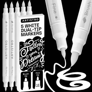 lot 14185 image: ARTISTRO 5 White Dual-Tip Acrylic Paint Marker Pens for Drawing