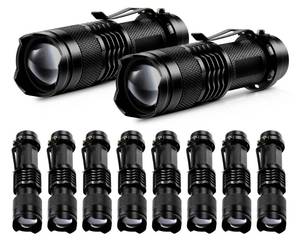 lot 14230 image: 10 Pack Mini LED Flashlights bulk 3 Mode Adjustable, Black, White Light