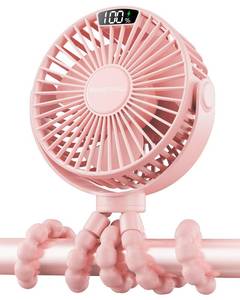 lot 14245 image: SWEETFULL Portable Stroller Fan with LED Display, 4 Speed Rechargeable Mini Clip On Fan, 360° Rotate Flexible Tripod Better Cooling Small Baby Fan for Car Seat Crib Travel Bike Treadmill (Pink)