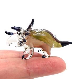 lot 14258 image: Sansukjai Triceratops Tiny Figurines Hand Blown Glass Art Animals Collectible Dinosaur Gift Home D�cor (Earth Tone)