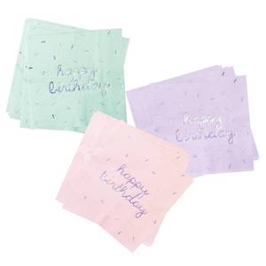 lot 14260 image: Harlow & Grey Sprinkles - Happy Birthday Napkins, 24 Napkin, Multi-Color Pack, Birthday, Kids Party, Baby��s Birthday - Disposable Paper Napkins (Pastel)