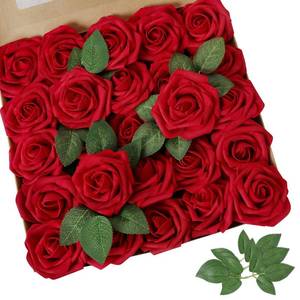 lot 19003 image: AmyHomie Dark Red Rose 100pcs Real Looking Artificial Flowers wStem