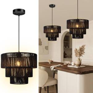 lot 19018 image: BoostArea Boho Rattan Chandelier Light,3-Tier Hand Woven Pendant Ceiling Light,13 Farmhouse Coastal Wicker Chandelier Hanging Light for Living Room,Kitchen Island,Bedroom,Adjustable Cord,Black