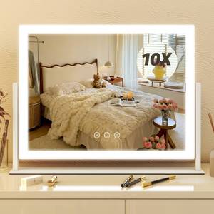 lot 19025 image: FENNIO Vanity Mirror with Lights 13 x 17 Makeup Mirror with Lights,Vanity Mirror Touch Screen with 3-Color Lighting,Dimmable,for Vanity Desk Bedroom White