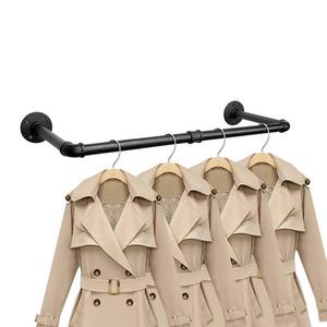 lot 19034 image: Jeasor Industrial Iron Pipe Clothes Hanging Bar DIY Wall-Mounted Garment Rack Heavy Duty Clothing Rack for Bedroom, Laundry Room, Closet Storage (Black 24 inch)