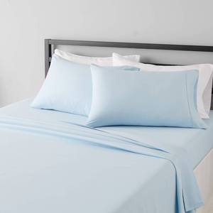 lot 19046 image: Amazon Basics Lightweight Super Soft Easy Care Microfiber 4-Piece Bed Sheet Set with 14-Inch Deep Pockets, King, Light Yellow, Solid