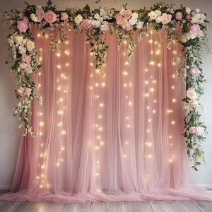 lot 19055 image: Xiomot Tulle Backdrop Curtain with Lights 10x8FT Dusty Rose Sheer Curtains