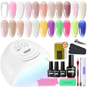 lot 19059 image: JODSONE Builder Gel Nail Kit with U V Light Base Top Coat 21 Colors High Shine Builder Gel and 100 PCS Extension Stickers