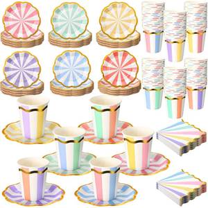 lot 19068 image: Yungyan 216 Pcs 72 Guests Pastel Paper Plates and Napkins 9 oz Party Cups 6 Scalloped Pastel Dessert Plates Colorful Stripe Disposable Tableware Set for Birthday Ice Cream Carnival Party Supplies