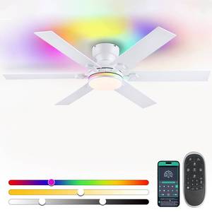 lot 19077 image: Goniyado 52 RGB Ceiling Fans with Lights and Remote,White Low Profile Ceiling Fans with Quiet Reversible DC Motor, Modern Flush Mount Fans Light for Kids Room Bedroom