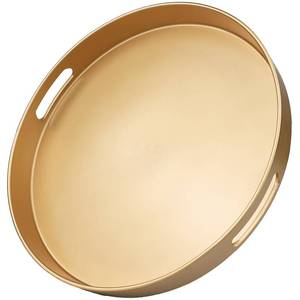 lot 19080 image: Omuriko Gold Round Decorative Tray with Handles, 13 Versatile Serving Tray for Coffee Table, Ottoman, Ideal for Serving, Displaying, Organizing