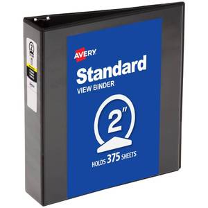 lot 20005 image: Avery� Standard View 3 Ring Binder, 2 Round Rings, 1 Black Binder (Minor Cosmetic Damage, Bent In Middle)