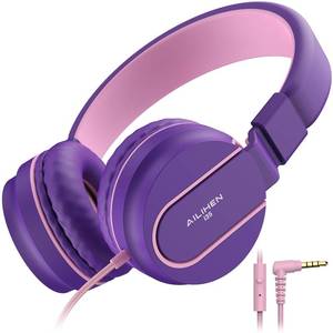lot 20034 image: Kids Headphones for School with Microphone, 93dB Volume Limited, PinkPurple