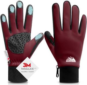lot 20040 image: Bruvoalon Winter Gloves for Women & Men, 3M Thermal Insulation, Lycra Fabric, Touchscreen, Anti-Slip, Burgundy, M