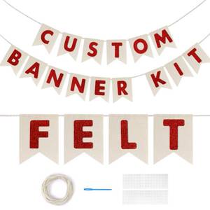 lot 20041 image: Custom Banner Kit, 28 Burlap Banner with 92 Felt Letters, Make Your Own Diy Customizable Kit for Birthday Wedding Party Decorations