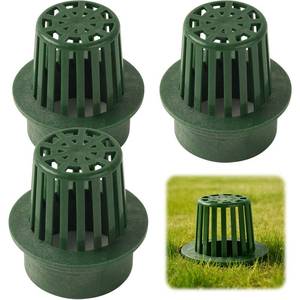 lot 20049 image: (3-Pack) Calvana 3 Round Atrium Drain Grate Cover, Compatible with NDS 78A, Fits 4 Sewer and Drain Pipe Fittings, Perfect for Small Lawns, Landscaping, Patios, Extra Tough Polyethylene, Green