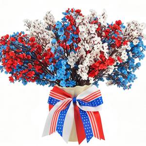 lot 20056 image: 13Pcs 4th of July Artificial Flowers Set, Red White Blue Flowers with Bow