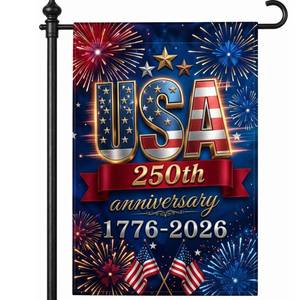lot 20058 image: 250 Anniversary USA Flag, 4th of July Decorations, Double Sided, UV Protection, Fade Resistant, 12x18 Inch, American Patriotic Outdoor Yard Garden Flags, 1776-2026 Commemorative (Blue)