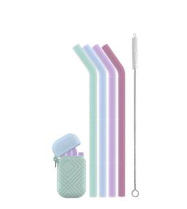 lot 20069 image: Ello Impact 4-Pack Reusable Silicone Straws with Fold & Store Carry Case, Portable Drinking Straw for Party Travel Cruise Ship, Includes Straw Cleaning Brush, Candy Coated (Carry Case Not Included)