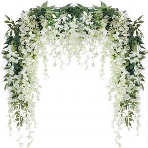 lot 20088 image: JUSTOYOU 3PCS 7FT 12 Stem Artificial Wisteria Vine Garland Fake Flower Wisteria Garlands for Outdoor Indoor Wedding Wall Bedroom Decoration(White)