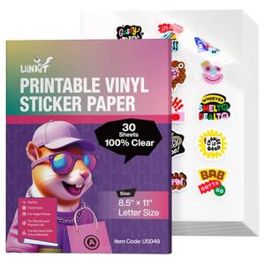 lot 20090 image: Uinkit 100% Clear Printable Vinyl Sticker Paper Letter Size 8.5x11